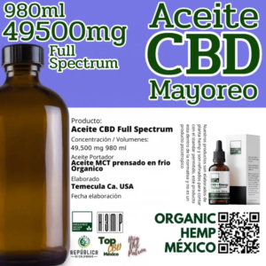 aceite de cbd 49500 mg 980 ml organic hemp mexico